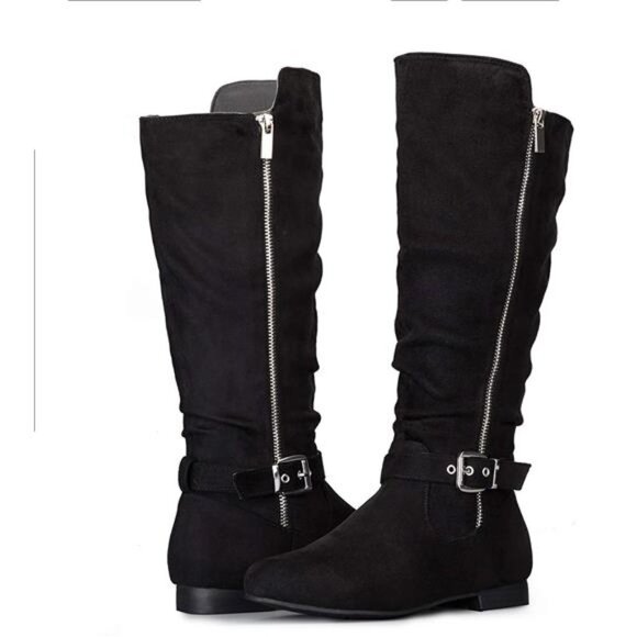 Women's Knee High Boots Flat Warm Winter Boots with Side Zipper - Picture 4 of 6
